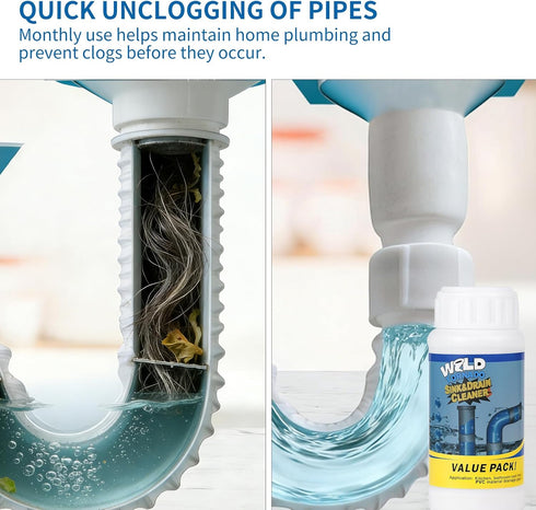 QIUMICO (4PC) Wild Tornado Sink and Drain Cleaner, Wild Tornado Pipe Dredge, Powerful Sink and Drain Cleaner Powder