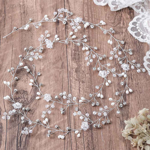 Yean Wedding Hair Vine, Long Bridal Headband Hair Accessories for Bride and Bridesmaid, 100cm / 39.3inches, Silver