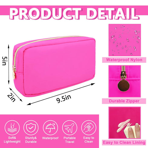 Waterproof Small Makeup Bag Pouch for Purse,Nylon Travel Toiletry Storage Bag Cute Preppy Cosmetic Bag for Women Girl,Waterproof Makeup Organizer Bag Skincare Bag Purse with Zipper(Small-Hot Pink)