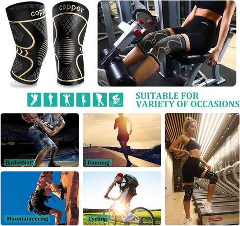 Copper Knee Braces for Women and Men, 2 Pack Compression Sleeves for Pain Relief, Arthritis, ACL, Joint Support