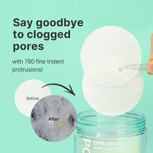 One Shot Pore Clear Toner Pad, Korean Skincare, Toner Pad, Pore Toner, Blackhead Removal, LHA Peeling, Vegan, 60 pads, 4.9oz