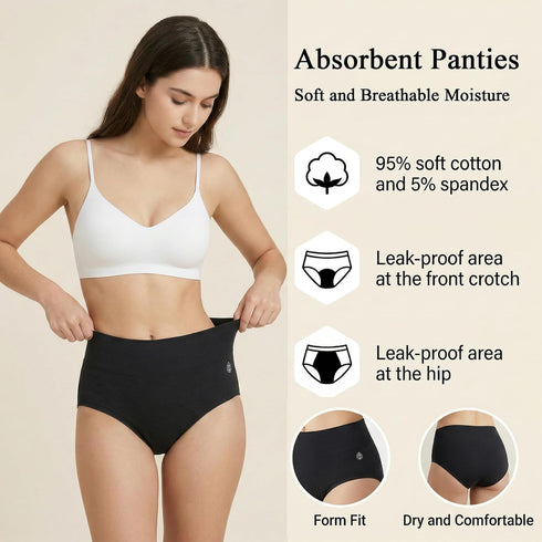 VEOPRIHGH 3 Pack Washable Incontinence Underwear for Women High Absorbency Leakproof Women Period Panties, Menstrual