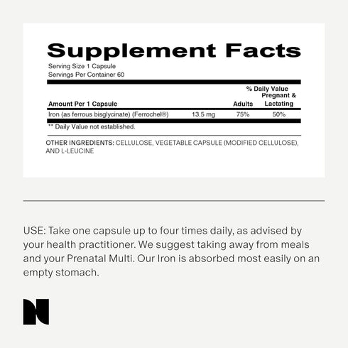 Iron Needed for Prenatal, Pregnancy, Breastfeeding, Postpartum | 60ct | Thyroid Function, Immune Support, Energy