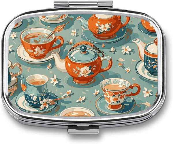 STVNKML Teapot and Mug Pill Box Travel Pill Organizer 2 Compartment Weekly Pill