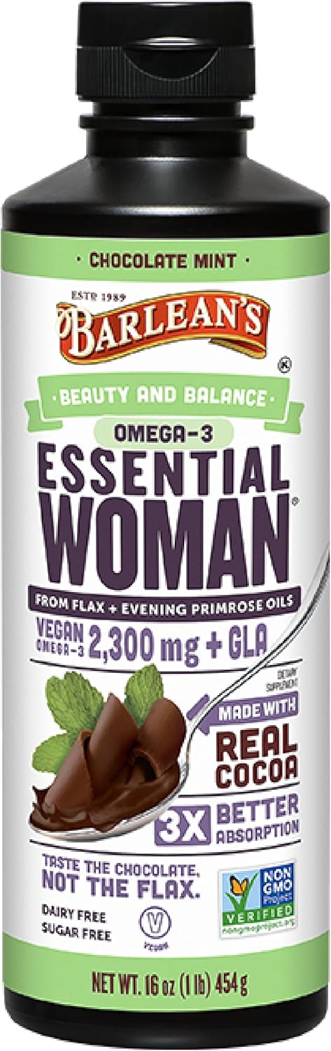Barlean's Essential Woman Liquid Supplement, Chocolate Mint, 16 oz, Flaxseed, Evening Primrose Oil & Soy Isoflavones