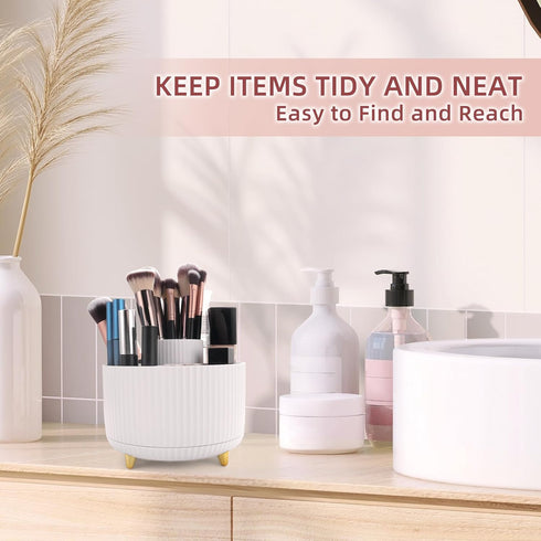 360 Rotating Makeup Organizer, 5 Slot Makeup Brush Holder, Spinning Cosmetic Organizer for Bedroom (White)