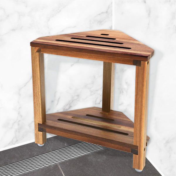 IBosins Corner Shower Stool with Storage Shelf Shower Foot Rest for Shaving Legs