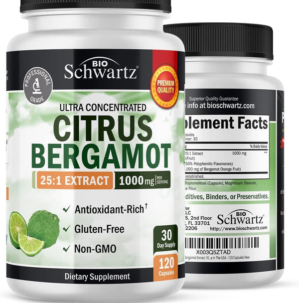 Citrus Bergamot Extract 1000mg | 120 Capsules | Ultra Concentrated 25:1 Extract | Gluten-Free Non-GMO Vegan Supplement