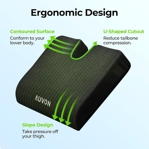 AUVON Wheelchair Seat Cushions (20"x16"x4") - Memory Foam for Sciatica, Back, Coccyx Pain Relief