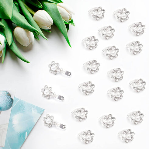 YISSION 20Pcs Mini Rhinestone Flower Hair Clips, Cute White Pearl Hair Pins, Wedding Hair Accessories for Women Girls