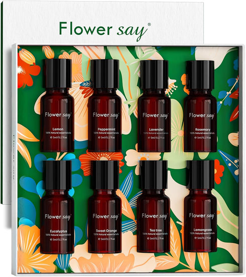 Flower SAY Essential Oil Set - 8Pack 100% Pure Natural Essentials Oil Gift Set for Diffuser/Humidifier/Skin Care