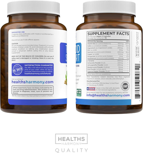 Thyroid Support Supplement with Iodine - 180 Capsules (Non-GMO) for Energy - Ashwagandha Root, Zinc, Selenium, Vitamin