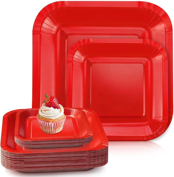 RXLWYUNLAE 30 Pcs Square Paper Plates-Red Party Disposable Dinnerware Plates, Birthday Wedding Anniversary