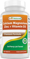 Best Naturals Calcium Magnesium Zinc with Vitamin D3, 300 Tablets, 1000 mg Calcium, 400 mg Magnesium