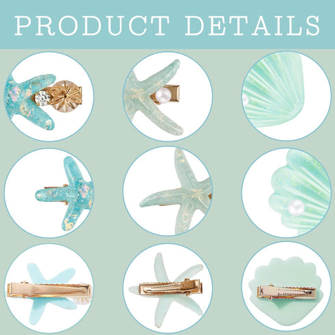 WILLBOND Artificial Shell Pearl Starfish Hair Clip Set (12 Pieces) - Acrylic Resin Beach Wedding Supplies