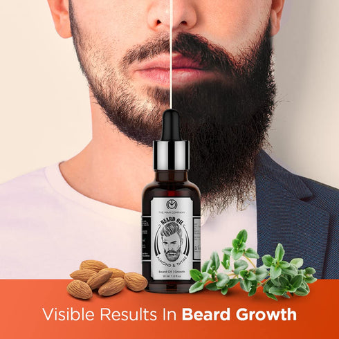 The Man Company 100% Natural Beard Oil for Men, Almond Oil, Thyme, Argan, Jojoba Oil for Faster Beard Growth, 1.1 Oz
