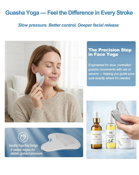 Set, 3-in-1 Yeamon Gua Sha Facial Tools & Massager Stainless Steel Skin Care Tools for Face and Body, Head Massage