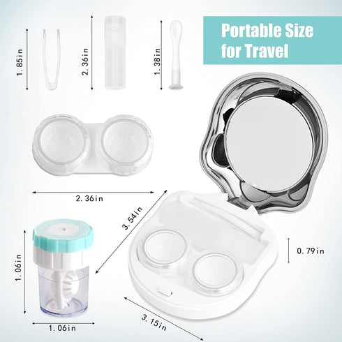 Contact Lens Travel Kit with Cleaner Washer, Portable Box with Mirror, Tweezers, Remover Tool, Solution Bottle (Silver2)