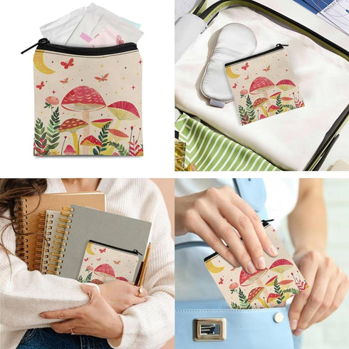 SUITOSELFY Mushroom Print Period Bag Travel Sanitary Napkin Storage Bag Small Portable Menstrual Cup Nursing Pad