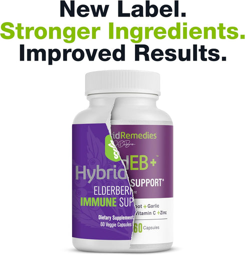 HybridEB Sambucus Elderberry Immune Support with Vitamin C, Zinc, D3 - 60 Capsules, 1 Month Supply
