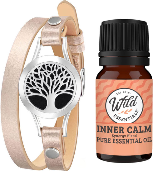 Wild Essentials Tree of Life Essential Oil Leather Wrap Bracelet Diffuser Kit - Gift Set with Essential Oil
