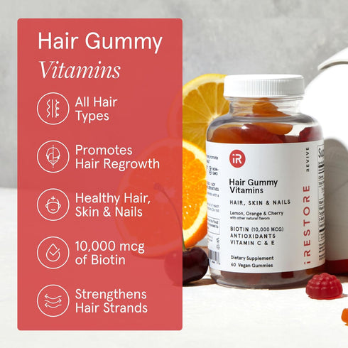 iRestore Hair Gummy Vitamins, Vegan Biotin Gummies for Hair Growth, 10000mcg for Women & Men