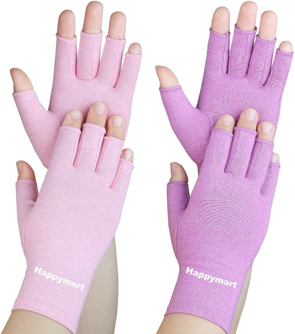 2 Pairs Arthritis Gloves, Hand Compression Gloves for Rheumatoid Pain Relief, Carpal Tunnel, Fingerless for Women & Men