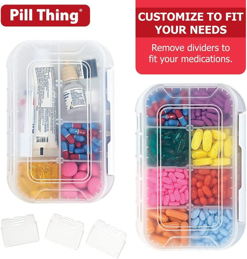 8 Compartment Large Pill Case with Airtight Seal, Adjustable Dividers, Waterproof Med Box with Medication Map (Clear -