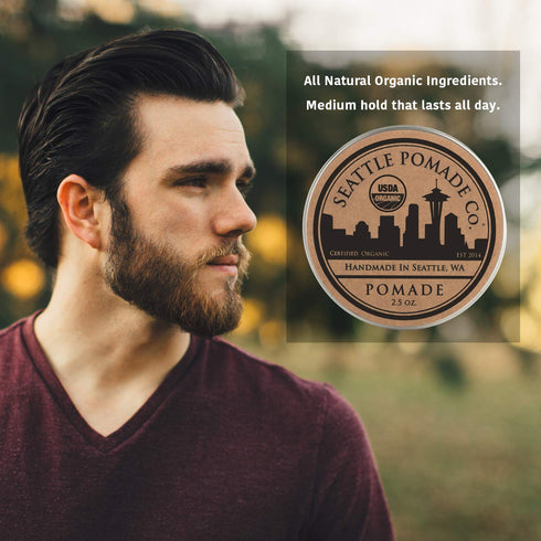 Seattle Pomade Co. USDA Certified Organic Pomade, Medium Hold & High Shine for Straight, Thick, Curly Hair