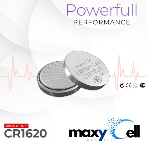 MaxyCell CR1620 3V DL1620 ECR1620 (6 Pack) Lithium Coin Cell Battery High-Capacity Long-Lasting Reliable Power