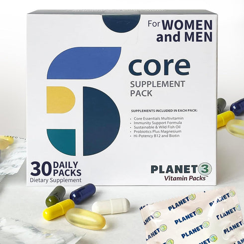 Planet 3 Vitamin Packs, Energy, Immune & Heart Support with Multivitamin, 30 Daily Packs for Men & Women