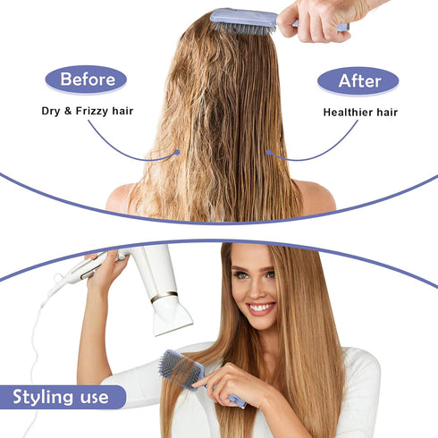 WIN SUN Paddle Brush with Air Cushion - Marble Effect, Good for Detangling, Straightening Hair and Blow Drying