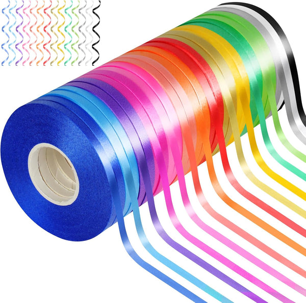 27 Roll Curling Ribbon - 3/16 Inch x 32.8 Yard Balloon String in 15 Colors for Crafts and Party Decoration