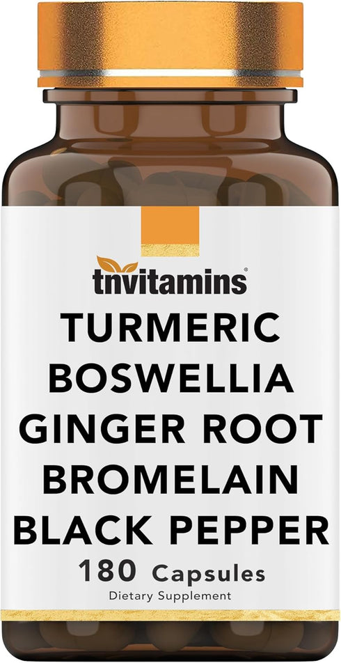 Turmeric & Boswellia Complex 180 Capsules with Ginger Root, Joint Support Supplement Produced in the USA