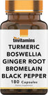 Turmeric & Boswellia Complex 180 Capsules with Ginger Root, Joint Support Supplement Produced in the USA