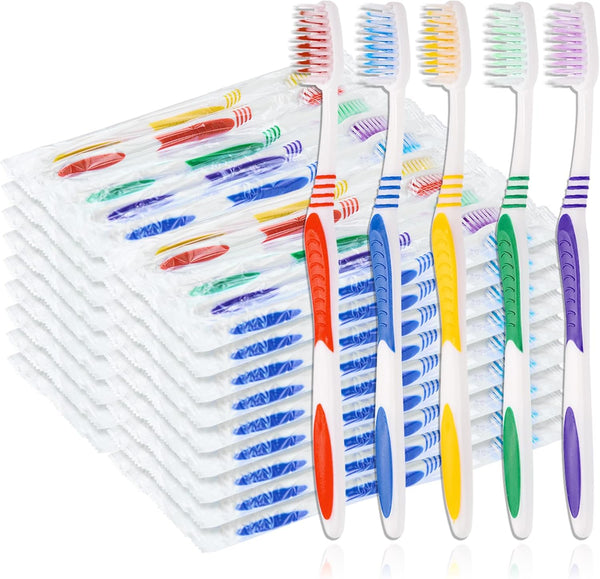 100 pcs Bulk Toothbrushes Individually Wrapped, Colorful Manual Disposable Travel Toothbrush for Adults, Soft Bristles