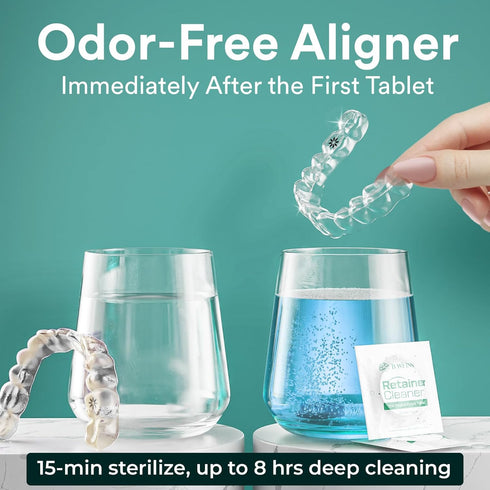 Retainer Cleaner Tablets - Persulfate Free, 30 Mint Scented Tablets for Invisalign, Night Guard, Denture Cleaning
