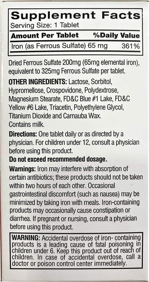 Feosol Original Iron Supplement Tablets, 325mg Ferrous Sulfate, 120ct, 1 Per Day for Energy and Immune Support