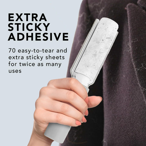 Flint Plus XL Retractable Lint Remover & Pet Hair Roller for Clothes, Refillable & Reusable Lint Roller with 140 Extra