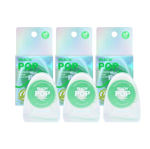REACH POP Dental Floss, 3 Pack, Peppermint, Vegan Wax, Plaque Remover, Eco-Friendly Packaging for Adults & Kids