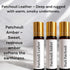 Set, 3 Patchouli Essential Oil Fragrances, Leather, Amber and Dark Scents, All-Natural Roll-On Perfume, Men & Women