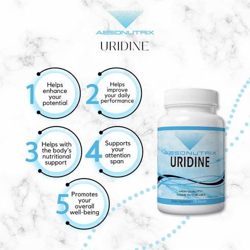 Absonutrix Uridine Monophosphate (Choline Enhancer) - 500mg per Capsule, 120 Vegetable Capsules Made in USA