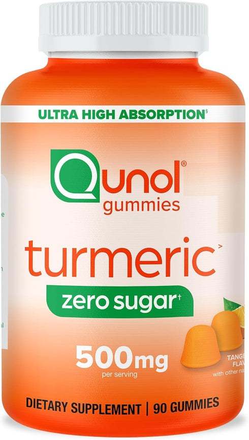 Qunol Zero Sugar Turmeric Gummies, Gummy with 500mg Turmeric Curcumin, Vegetarian, Gluten Free Joint Support