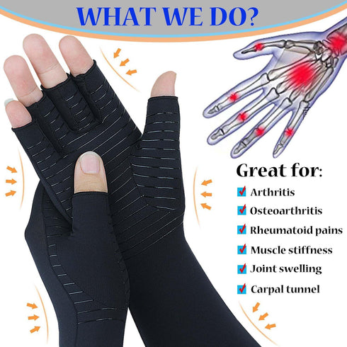 Long Arthritis Compression Gloves for Women Men, Copper Gloves for Joint Pain Relief, Swelling, RSI, Fingerless Carpal Tunnel Glove for Work, Computer Typing, Support Hands, Wrist and Arms (Large)