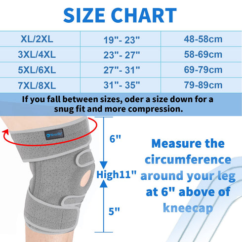 Nvorliy Plus Size Knee Brace for Pain Relief, Extra Large Adjustable Support with Side Stabilizers (3XL/4XL, Grey)