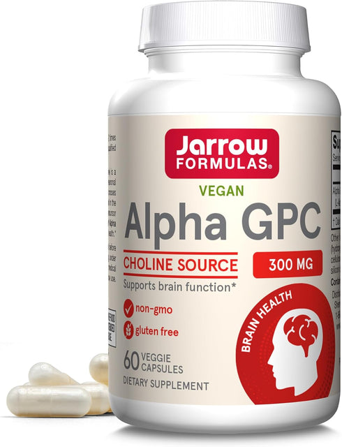 Jarrow Formulas Alpha GPC, 300mg, Dietary Supplement, Brain Health Supplements for Adults, 60 Veggie Capsules