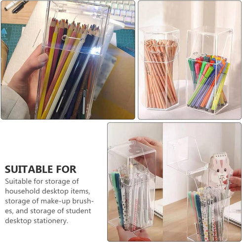 Zerodeko 2Pcs Acrylic Makeup Brush Holder with Lid, Clear Cosmetic Organizer for Desktop Storage