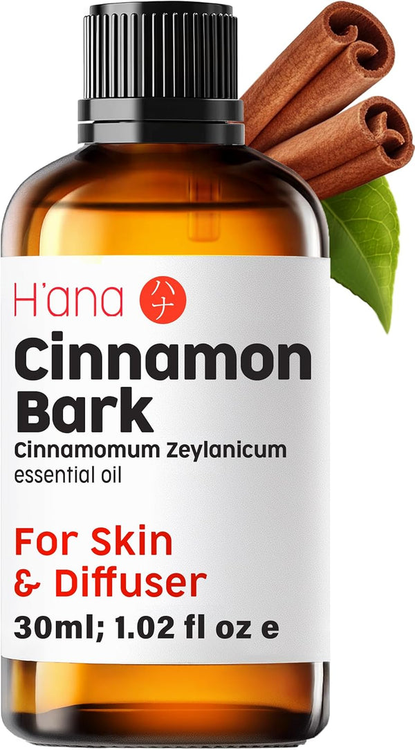 H’ana Cinnamon Bark Essential Oil for Diffuser, 100% Natural Oil for Skin, Aromatherapy, Bath Bombs & Candles - 1 fl oz