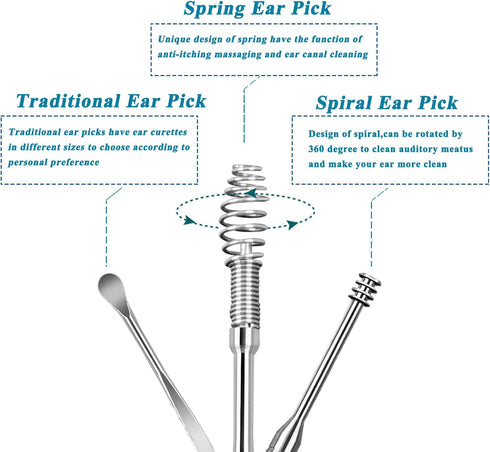 8 Pcs Ear Pick Earwax Removal Kit, Ear Cleaning Tool Set, Ear Curette Ear Wax Remover Tool with Storage Box and Cleaning Brush