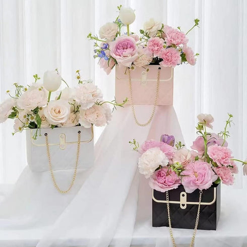 Wazoci 4pcs Paper Flower Bags for Bouquets, Flower Boxes for Arrangements, Paper Flower Gift Bags with Handles Florist